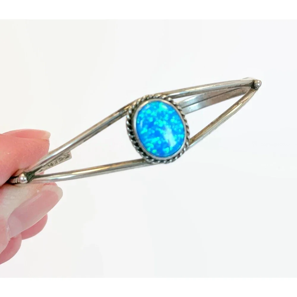 Opal Cuff, Sterling Silver, Vintage Bracelet, Native American, Stacking
